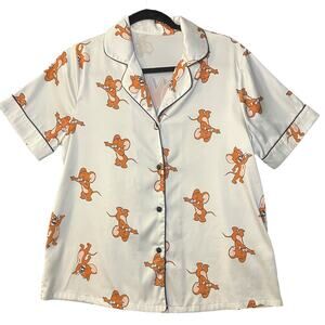 Tom and Jerry Women's Satin Button Down Pajama Top Size XL